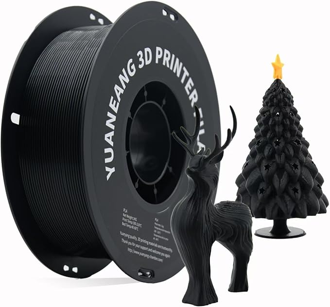 Black PLA 3D Printer Filament 1.75mm, 1kg Spool, ±0.03mm Dimensional Accuracy, Low-Warp & Easy Printing, Ideal for Prototypes, Models