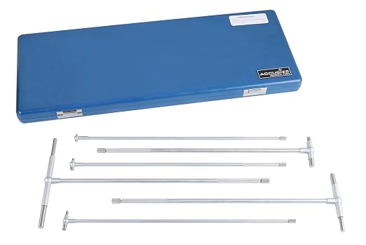 Accusize 12" Long Reach Telescoping Gage Set 5/16 in-6 in, 6 Pc, 3602-5012 | Satin Chrome Finish, Self-Centering Double-Action, Hardened Tool Steel Contacts, Plastic Case,