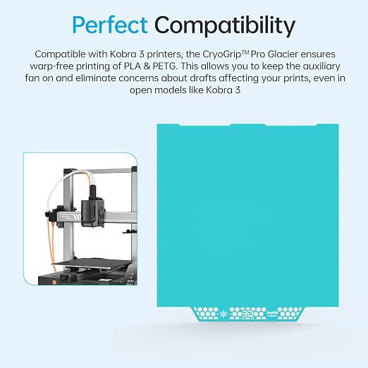 BIQU CryoGrip Pro Glacier Build Plate for Any-Cubic Kobra 3 3D Printer, Double-Sided Fine Textured Spring Steel Sheet, Firm Adhesion, 250 x 250mm, 1 Piece