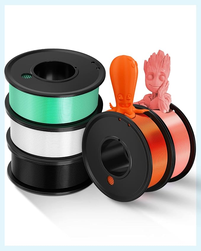 3D Printer Filament PLA 1.75mm 3-D Printing Material 5 Color Bundle Print Filimate 1.75 mm White Black Green Orange Pink Filiment1.75 Accuracy ±0.02mm Fillament Spool Vacuum Pack 250G X 5 Roll