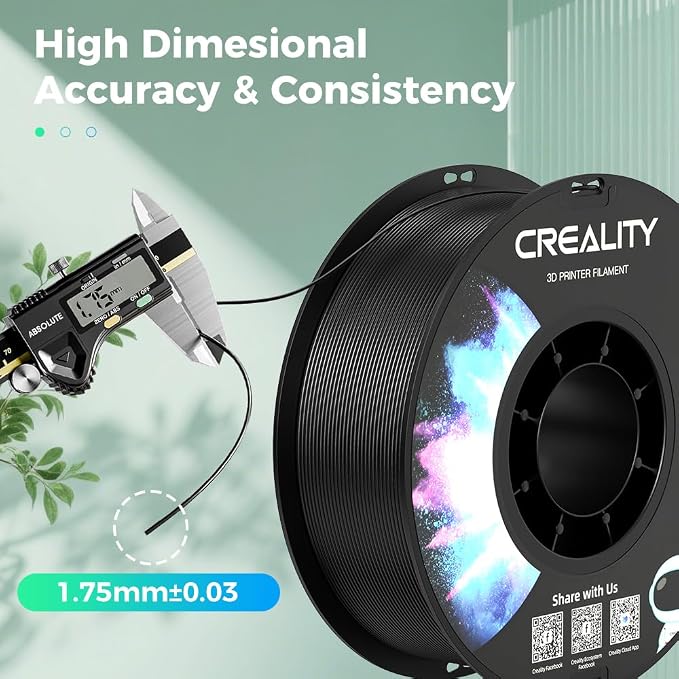 Creality ABS Filament 1.75mm, 3D Printer Filament, No-Tangling, Strong Bonding and Overhang Performance Dimensional Accuracy +/-0.02mm, 2.2lbs/Spool
