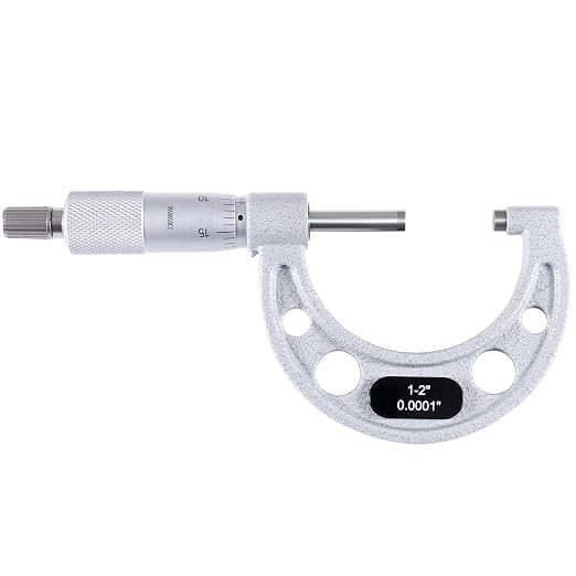Accusize Industrial Tools 1-2 inch by 0.0001'' Ultra-Precision Outside Micrometer, Eg00-0002 | 1-2", Ultra-Precision, Carbide Tipped, M-Type, Resolution 0.0001", Ratchet Friction Thimble, Solid Storage Case
