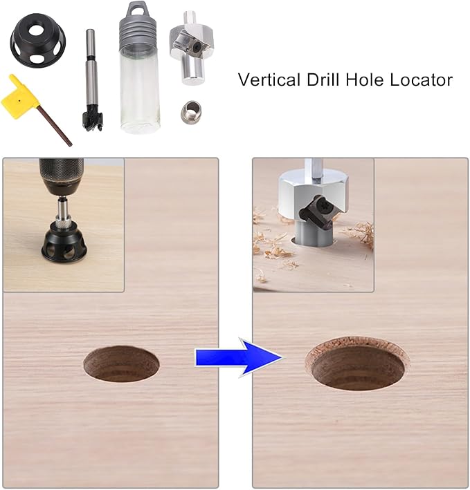 20mm Drill Locator for Woodworking, Bench Dog Hole Chamfer Reamer Tool, Aluminum Alloy Vertical Hole Locator Jig for Electric Drills, 20mm Short Drill Bit