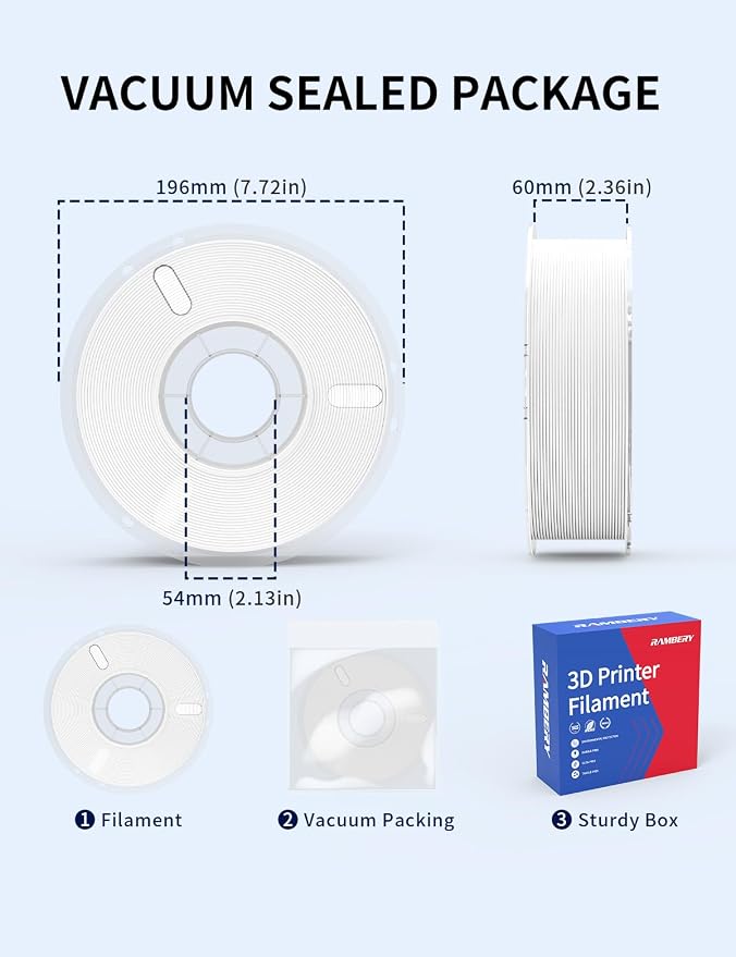 RAMBERY White PLA Plus 3D Printer Filament 1.75mm 1kg | Toughness Upgraded, Neatly Wound, Fit Most FDM Printers
