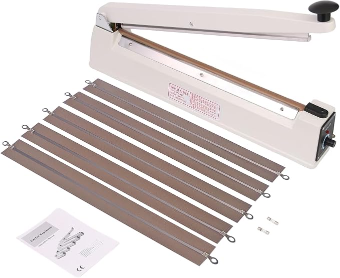 16 Inch Commercial Impulse Bag Heat Sealer Machine | Heavy duty manual bag sealer with 3mm wide seal strip & aluminum body. Fast and durable for mylar, plastic & shrink bags.
