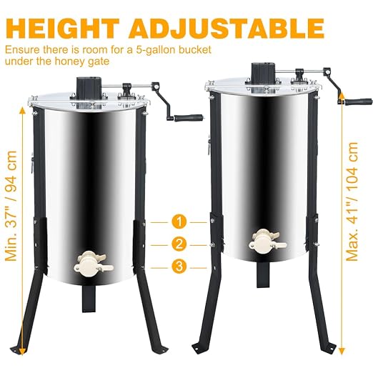 Honey Lake 2 Frame Manual Honey Extractor, Stainless Steel Honeycomb Drum Spinner with Transparent Lid, Beekeeping Equipment for Honey Extraction with Height Adjustable Stand