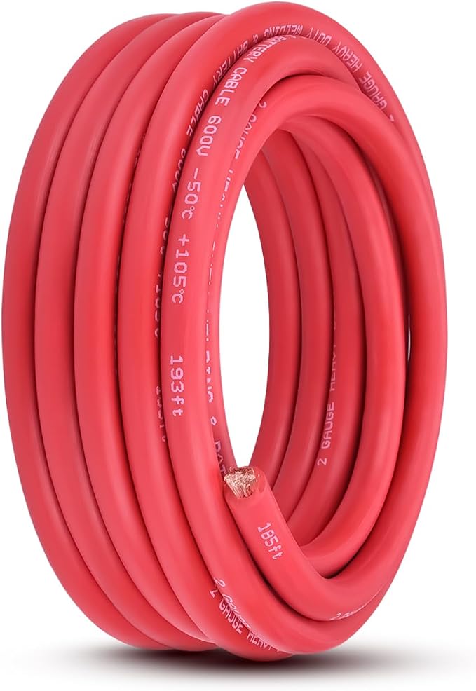2 Gauge Battery Cable, 25FT Red 2 AWG Pure Copper Wire Welding Cable, for Automotive, Battery, Solar and Generator, Standard USA OFC Wire