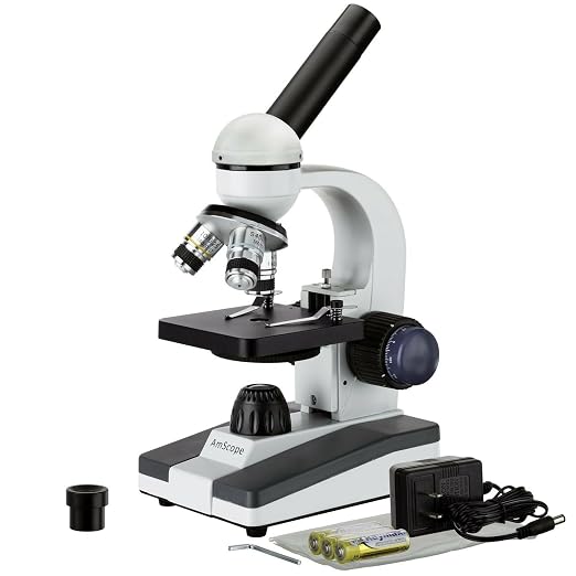 AmScope M150C / M150C-I 40X-1000X All-Metal Optical Glass Lenses Cordless LED Student Biological Compound Microscope