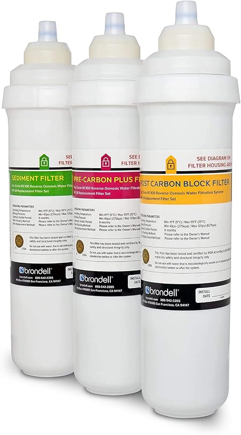 Brondell RF-20 Water Filter Replacement for Circle, Sediment and Carbon Block, Under Sink Reverse Osmosis Filtration System, Lasts 6 Months