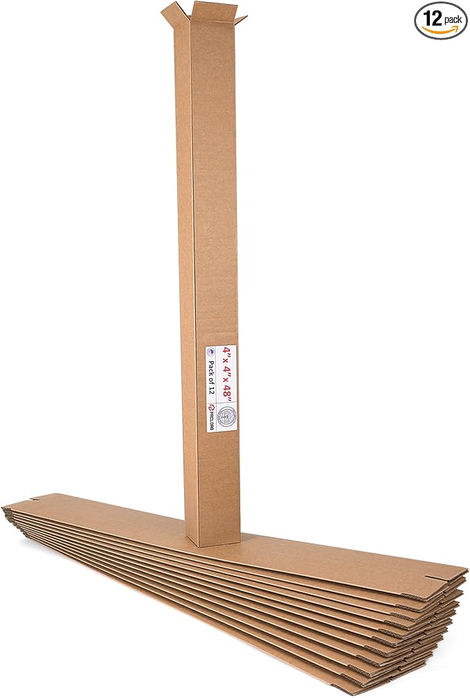 Tall Cardboard Boxes 4"L x 4"W x 48"H (Pack of 12) - USA-Made Packing Boxes for Moving, Shipping, or Storage - USPS, UPS, FedEx Approved - Professional Packing Supplies for Moving | USA-Made Packing Boxes for Moving, Shipping, or Storage - USPS, UPS, F...