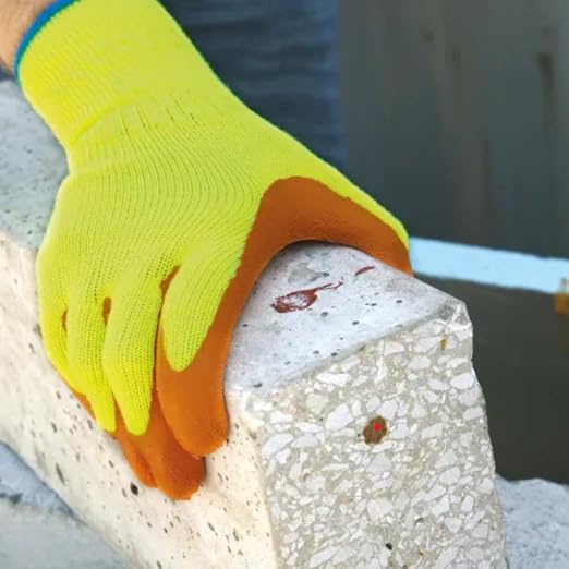 SHOWA Atlas 317 Original 1994 Crinkle Grip Work Gloves, Natural Latex Palm, Heavy Duty 10-Gauge for Construction, Landscaping, Gardening, & Masonry, Hi-Vis Yellow, Large, 12-Pair