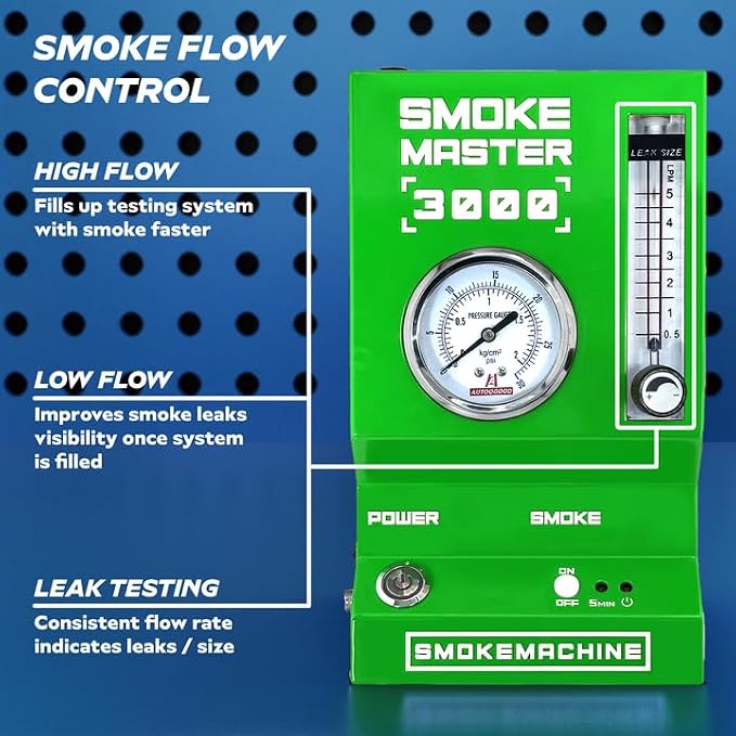 AutoLine Pro *2025 New Model* Automotive Smoke Machine - EVAP Leak Detector with Built-in Air Compressor - Model 3000E – EVAP Vacuum Exhaust Tool Kit - Green