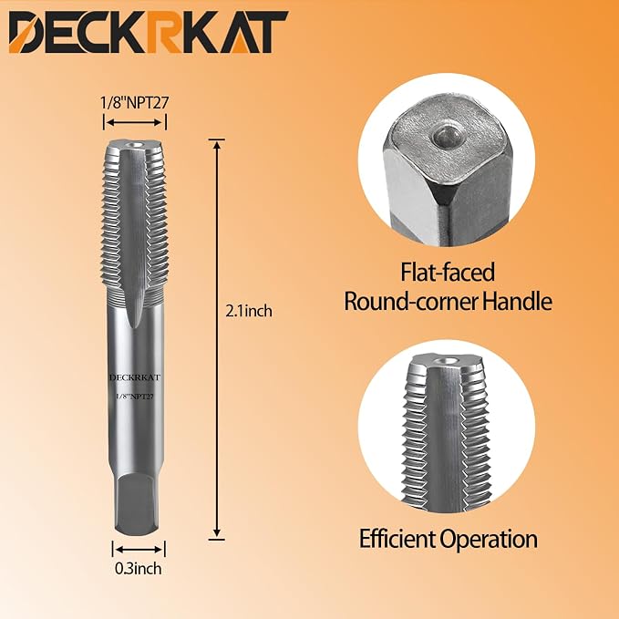 DECKRKAT 2-Piece 1/8" NPT Pipe Tap - High Carbon Steel Pipe Threading Tool, 27 Threads Per Inch Precision Internal Tap for Plumbers, Mechanics & DIY, with Protective Case.