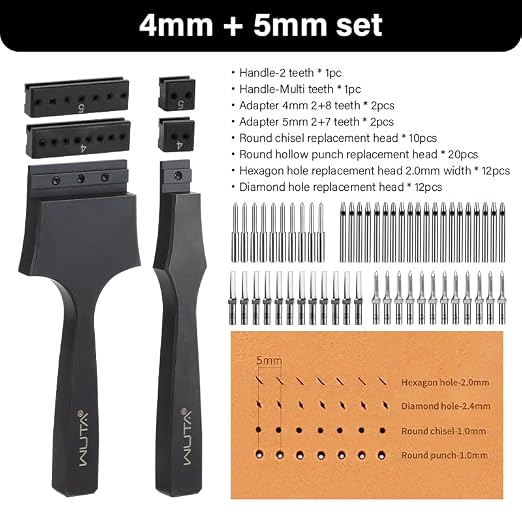 WUTA Removable Leather Hole Punch,Versatile Leather Stitching Punch,Leather Hole Punch Tool Set,Leather Stitch Punch for Leather Stitching Punch Craft DIY（4+5mm）