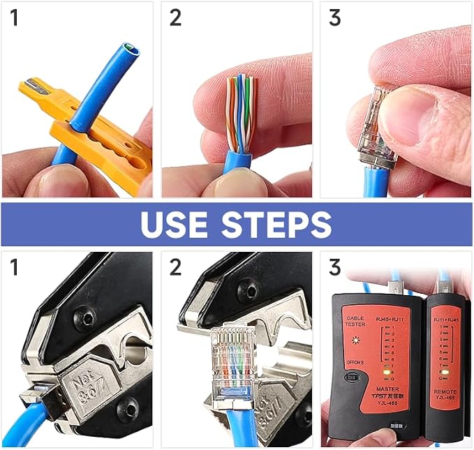 HKS Ratcheting RJ45 Pass Through Crimp Tool with Alloy Steel Jaws for Cat5 Cat6 Cat7（N567）