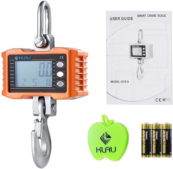 Klau 1000 kg 2000 lb Hanging Scale, Orange | Heavy Duty, Crane Scale, LCD Display, With Remote, For Home Farm