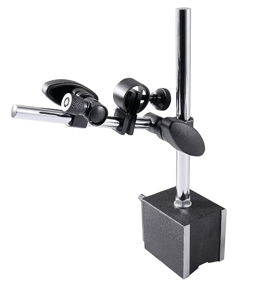 Accusize Industrial Tools 110 lbs Magnetic Base for Industrial Precision Indicators, with Fine Adjustment in Strong Cardboard Box, P900-S301 | On/Off Switch, V-Groove Bottom, M8 x 1.25 mm Tapped Hole, 2.28" x 1.96" x 2.16"