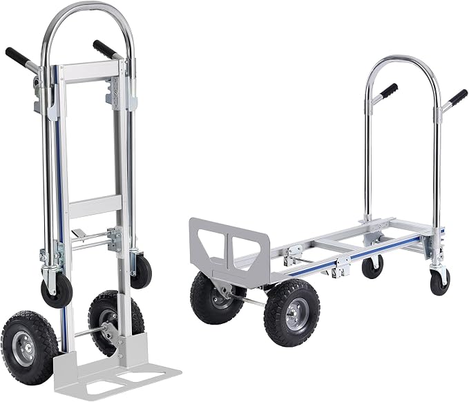 VEVOR Aluminum Truck, 2 in 1, 800 lbs Load Capacity, Heavy Duty Industrial Convertible Folding Hand Truck and Dolly, Utility Cart Converts from Hand Truck to Platform Cart with Rubber Wheels