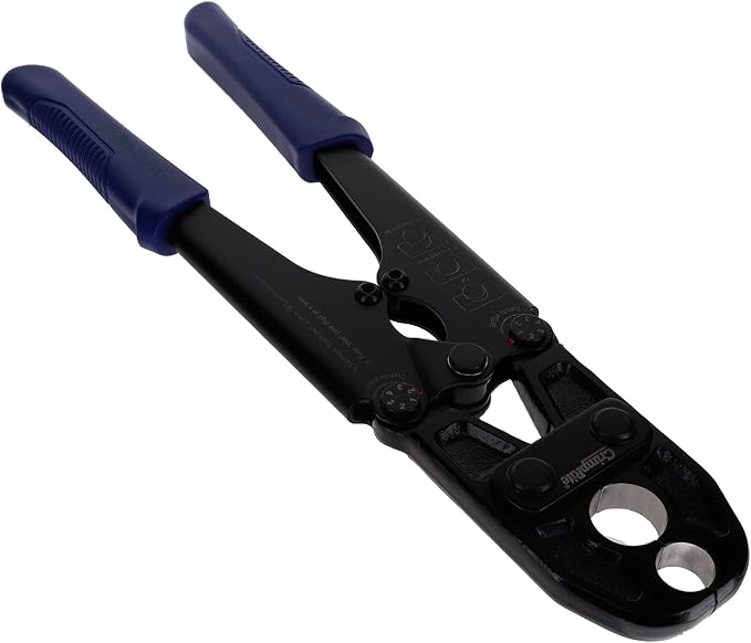 WaterLine Combination ½” and ¾” Heavy Duty PEX Copper Crimp Ring Tool for Plumber | Professional Grade Plumbing Crimper | Low Profile One-Handed Design | Includes GO/NO GO Gauge for Precision Crimping