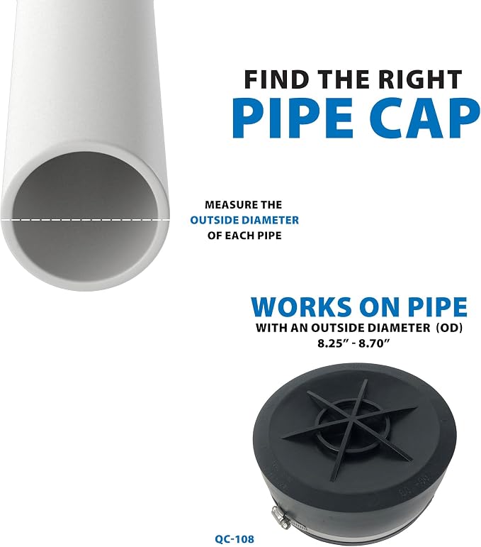Fernco PQC-108 Flexible PVC Reusable Pipe Cap for Cast Iron, Steel, Copper and Plastic Pipe Ends
