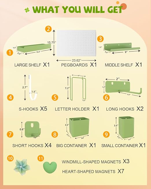 Metal Pegboard Kit — Carbon Steel Pegboards with 26 Accessories, Pegboard Wall Organizer for Home, Office, Study Room, Kitchen, Craft Room & Gaming Setup— 24″ × 16″ White Peg Board