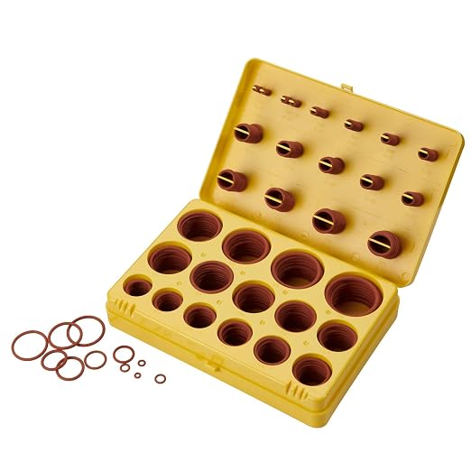 BUSY-CORNER 386 Pieces FKM O Ring Kit, Fluorocarbon 75A, 30 Metric Sizes, Chemical Resistant and Oil Resistance O-Rings for Various Chemicals, Hydraulic, Cylinders, Plumbing (Yellow Box, Brown Orings)