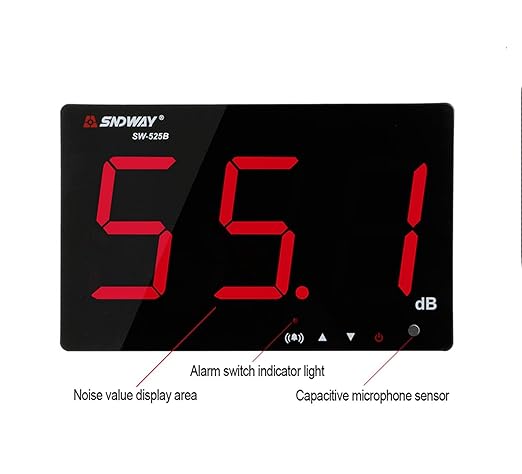 SNDWAY SW-525B 30-130dB Digital Sound Level Meter with Large 9.6in Screen LCD Display Noise Meter Decibel Wall Mounted Hanging with Alarm (Sound Level Meter with Data Logger)