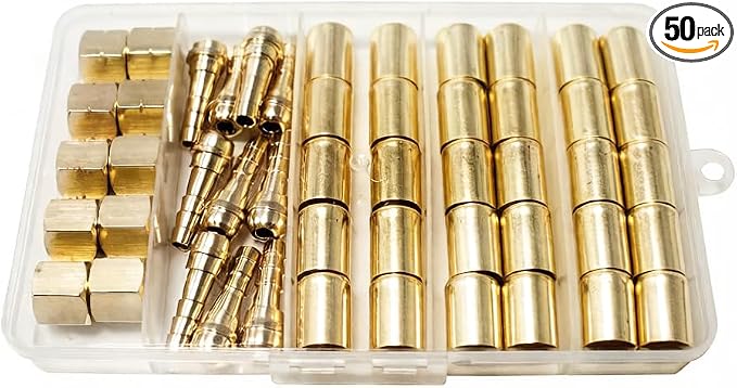 50PCS Torch Hose Repair Kit, Hose Repair Kit for Oxygen and Acetylene1/4" I.D. Welding Hoses with Size "B" 9/16"-18 Connectors with Hoses Ferrules/Oxygen Nuts/Acetylene Nuts/Outlet Nipples
