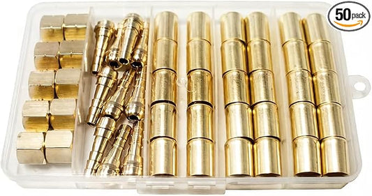 50PCS Torch Hose Repair Kit, Hose Repair Kit for Oxygen and Acetylene1/4" I.D. Welding Hoses with Size "B" 9/16"-18 Connectors with Hoses Ferrules/Oxygen Nuts/Acetylene Nuts/Outlet Nipples