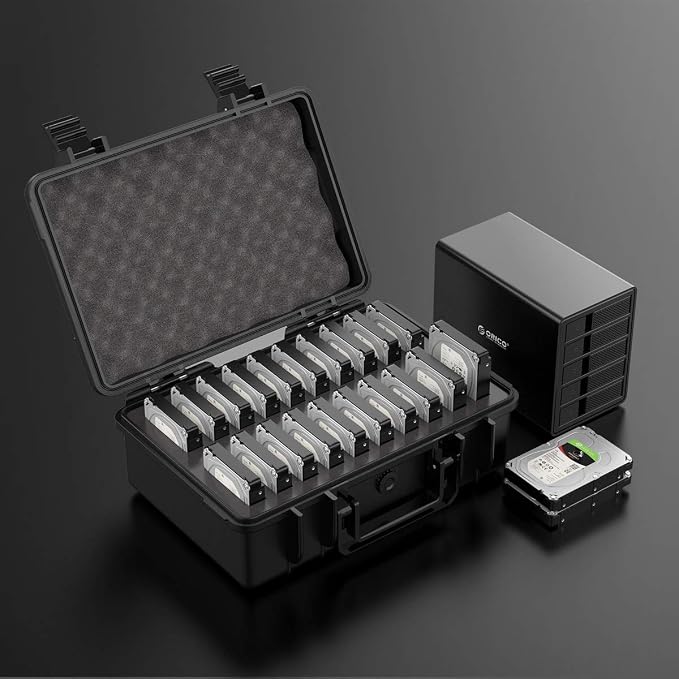ORICO Hard Drive Case 3.5inch 20-Bay Multi-Protection HDD Storage Box Suitcase with Foam External Hard Drive Carrying Case Anti-Static Shock Moisture Proof for WD/Seagate/Toshiba-PSC L20