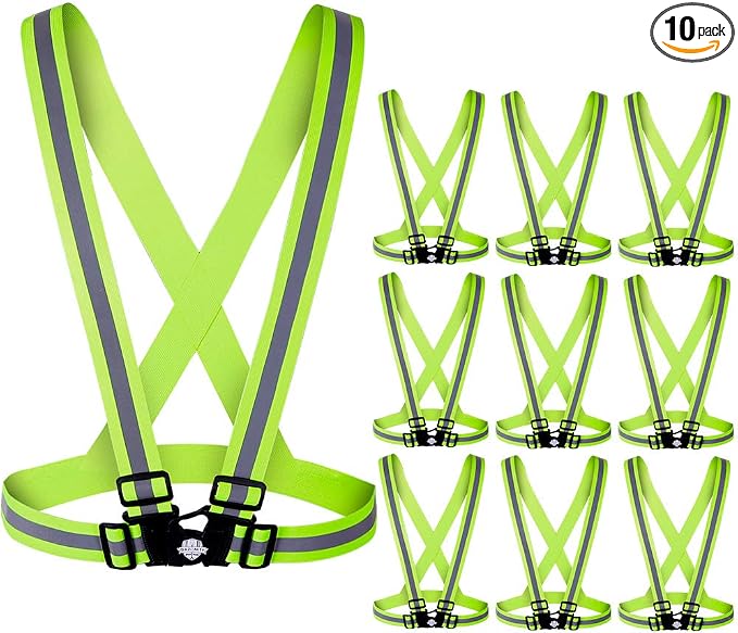 Dazonity High Visibility Safety Vest,10 Packs,Lightweight,Adjustable & Elastic Vest,Hi Vis Reflective Strips, Fit for Men & Women, Construction,Cycling, Runnning, Surveyor, (Yellow)