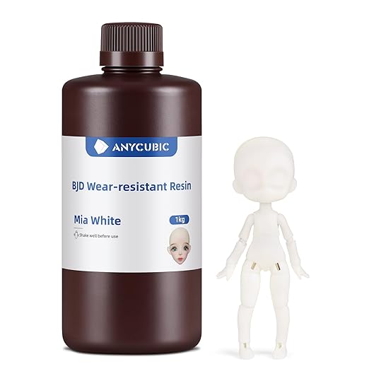 ANYCUBIC BJD Wear-Resistant 3D Printer Resin, Anti-Impact Flexible Joint 3D Resin for Ball-Jointed Dolls, Ideal Skin Tone for Action Figures & Dolls, Mia White, 1kg