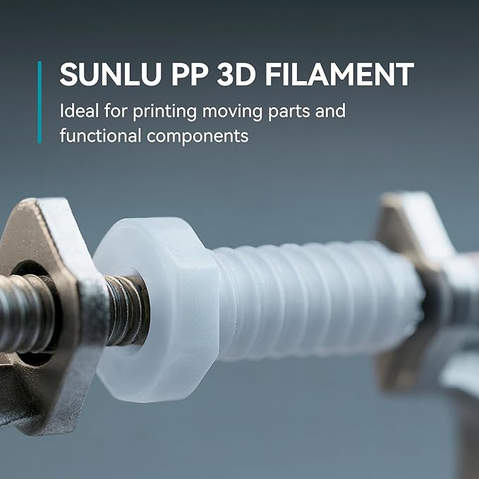SUNLU PP Filament,1.75mm Polypropylene 3D Printer Filament, Ultra Tough and Lightweight PP+/-0.03mm, 800g/Spool, Natural White