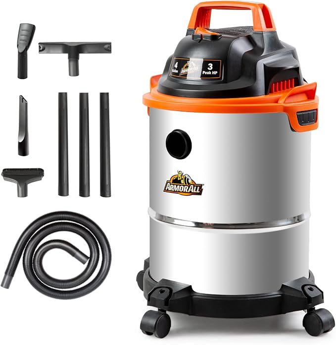 Armor All VOC408S 0901 4 Gallon 3 Peak HP Stainless Steel Wet/Dry Vacuum, Orange
