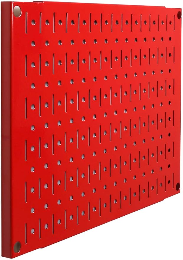 Wall Control Pegboard Wall Organizer Tiles Modular Red Metal Pegboard Tiling Set - Four 12-Inch Tall x 16-Inch Wide Peg Board Panel Wall Storage Tiles - Easy to Install (Red)