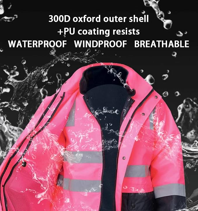 SMASYS Safety High Visibility Oxford Double Thick Reflective Jacket, ANSI Class 3, Construction Protective Work Wear