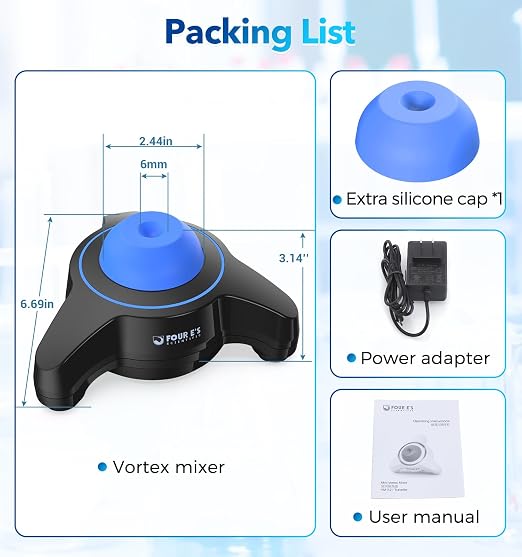 FOUR E'S SCIENTIFIC Vortex Mixer 5600rpm, Paint Shaker Touch Function, Lab Mini Vortex Mixer with an Extra Silicone Cap for Acrylic Miniature Hobby Model Paints Nail Polish Ink