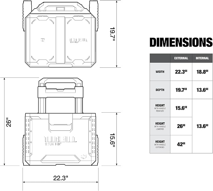 ToughBuilt Portable 2-in-1 Rolling Tool Box, Wheels & Stackable Design, Black