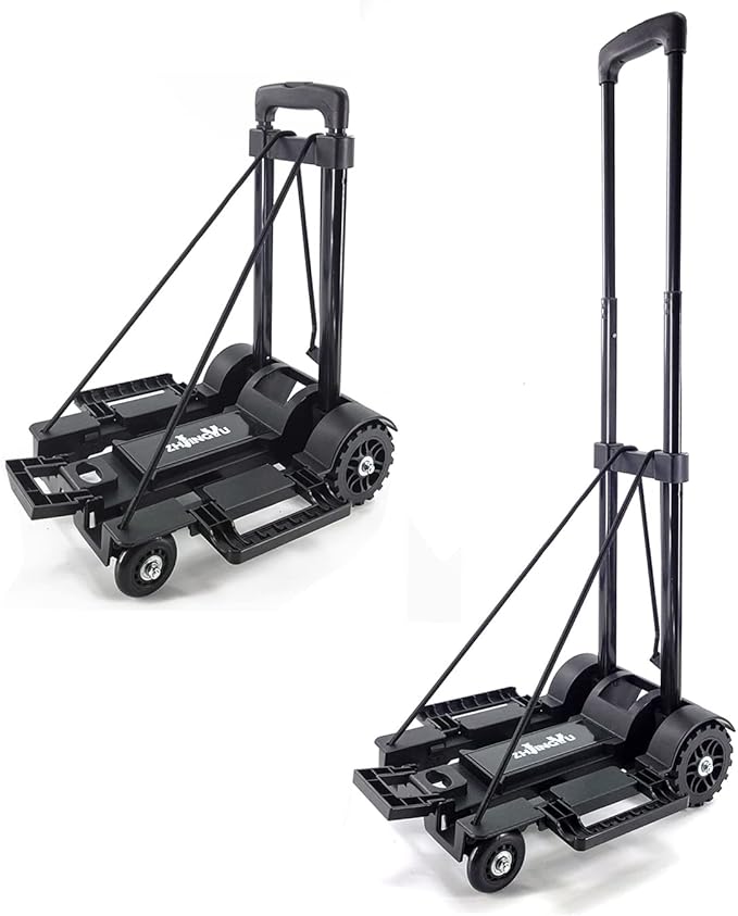 Folding Hand Truck Small Dolly,Foldable Utility cart with 4 Wheels & 2 Elastic Ropes,Foldable cart,Backpack Trolley,Car seat Dolly for Airport,Travel,Moving,Shopping Lightweight for Women