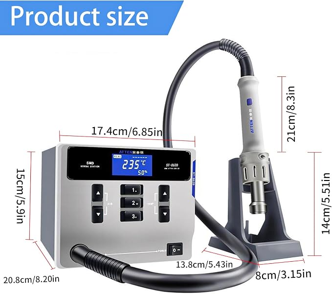 Hot Air Rework Station, ATTEN ST-862D 1000W Digital Display Automatic Sleep Hot Air Gun Soldering Station, Adjustable Temperature Desoldering Gun BGA Rework Station