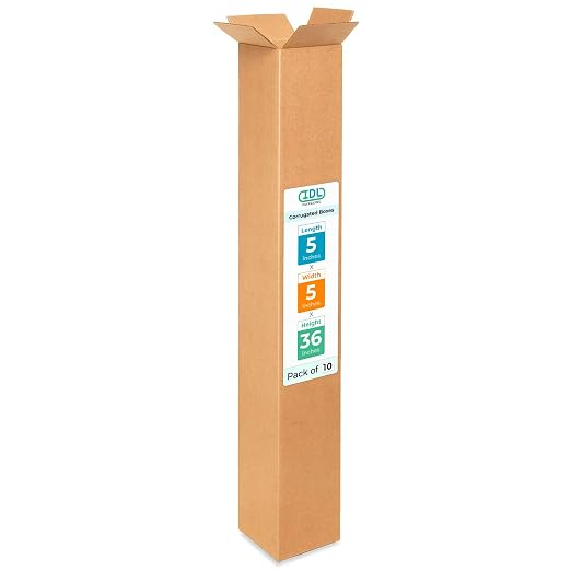 Tall Moving & Shipping Boxes 5x5x36 inches (10-Pack) - Extra Strength 200 lb vs Regular - USA-Made Corrugated Cardboard Boxes for USPS/UPS/FEDEX - Strong Packaging Box - Moving Box by IDL Packaging