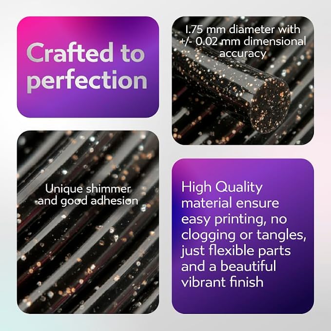 Cookiecad TPU Filament 1.75mm 1kg Glitter Translucent 3D Printer Filament - Black Star Stuff TPU