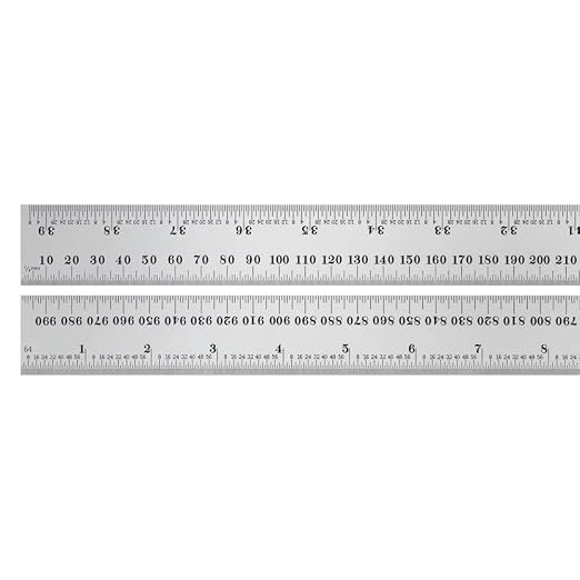 Starrett Spring Tempered Steel Rule with Satin Chrome Finish, Quick Reading, Millimeter and Inch Graduation - 39-1/4" Length, 36 Graduation Type, 1.2mm Thickness - C636-1000