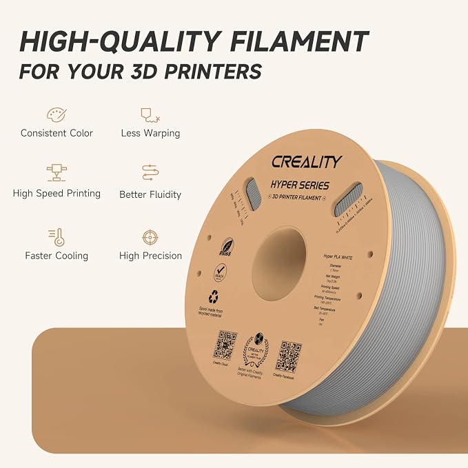 Official CREALITY Hyper PLA Filament 1.75mm, High Speed PLA 30-600mm/s 3D Printer Filament, Dimensional Accuracy +/-0.02mm, Fit Most FDM 3D Printers, 1KG(2.2lbs) Spool Gray