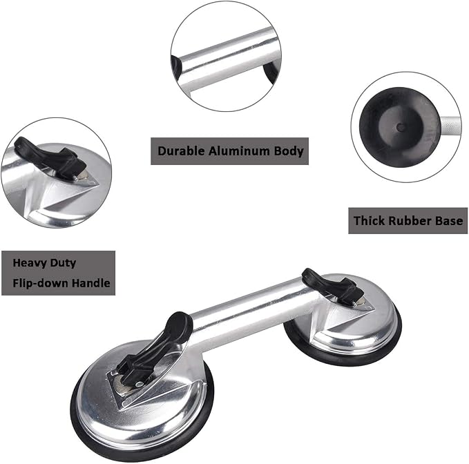 2 Pack Glass Suction Cup,Aluminium Heavy Duty Vacuum Lifter for Moving Glass/Window/Tiles/Mirror/Granite,Double Gripper Sucker Plate