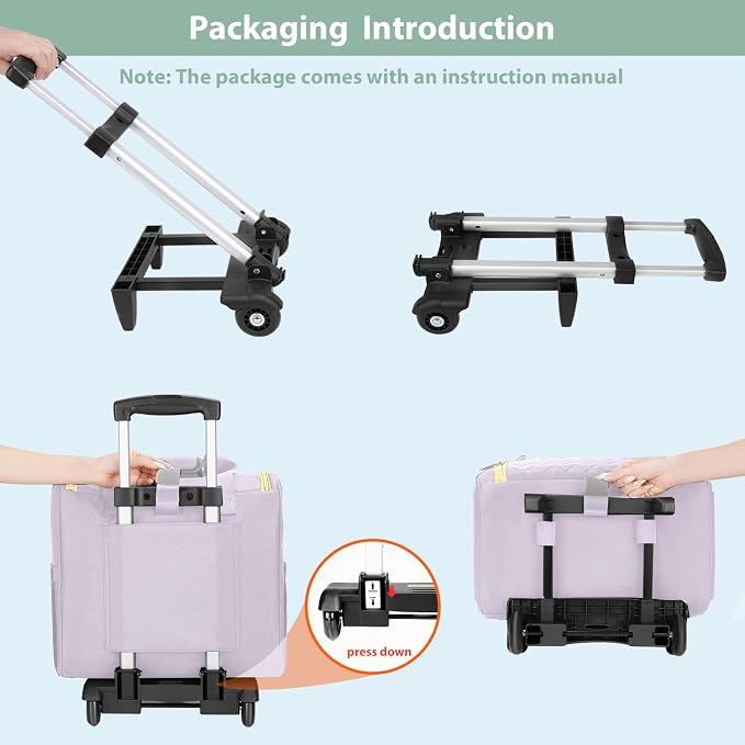 MATEIN Rolling Briefcase for Women, Rolling Work Bag with Wheels & Detachable Cart Fit 15.6 Inch Laptop, Roller Laptop Tote Bag with Insulated Lunch Box for Teacher Commute Office Work College, Purple