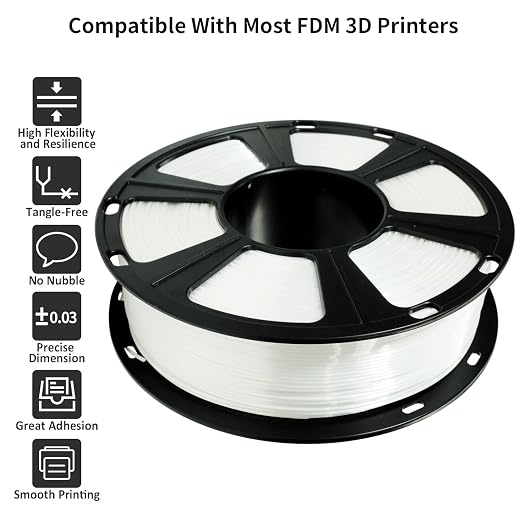 GIANTARM 3D Printer Filament, Silk White Pla Filament, 1Kg(2.2lbs) Spool, 1.75mm Dimension Accuracy +/- 0.03mm, 3D Printing Filament