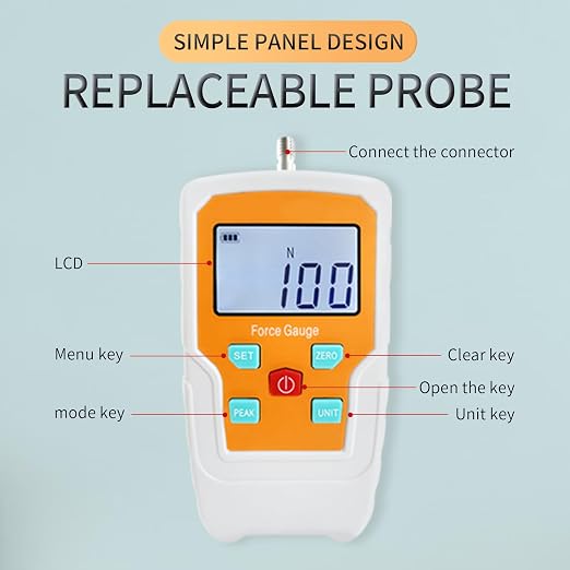 Digital Force Gauge Push and Pull Meter Dynamometer Tension Pressure Tester Thrust Meter Compression Load Plug Force Destructive Tests 100N/10kg/22lbf/360Oz