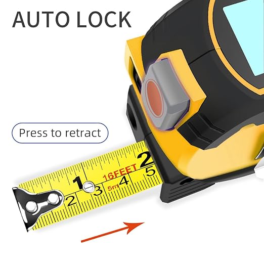 Voice Intelligent Tools 3-in-1 Laser Tape Measure ，Digital Measuring Tape Ruler-LCD Backlight 5M/16Ft Tape & Laser 100m/328Ft Rangefinder，Crosshairs Markings，Data Storage (Yellow, 100m/328ft)