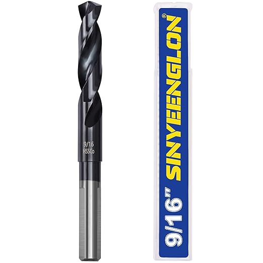 9/16 Drill Bit for Metal and Hardened Steel, M35 Cobalt 1/2 Inch Reduced Shank Industrial Grade Heavy Duty Drill Bit, with Index Storage Case